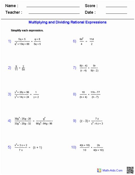 50 Simplifying Rational Expressions Worksheet Answers | Chessmuseum